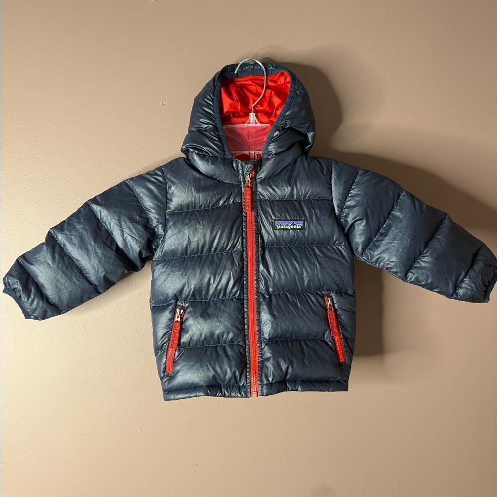 Patagonia Kids Dark Blue Down Jacket with Red Zipper